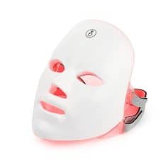 LED facial mask for skin rejuvenation and acne treatment, adjustable straps, professional skincare device.