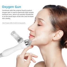 Oxygen facial treatment using a specialized oxygen gun for skin hydration and vitality, shown with a woman receiving the therapy at Monalisa Store.