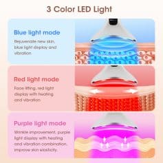 Infrared and LED light therapy device for skin rejuvenation, anti-aging, and wrinkle reduction at Monalisa Store. Enhances skin elasticity with customizable red, blue, and purple light modes.
