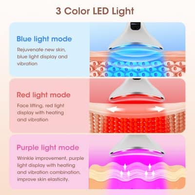 Infrared and LED light therapy device for skin rejuvenation, anti-aging, and wrinkle reduction at Monalisa Store. Enhances skin elasticity with customizable red, blue, and purple light modes.