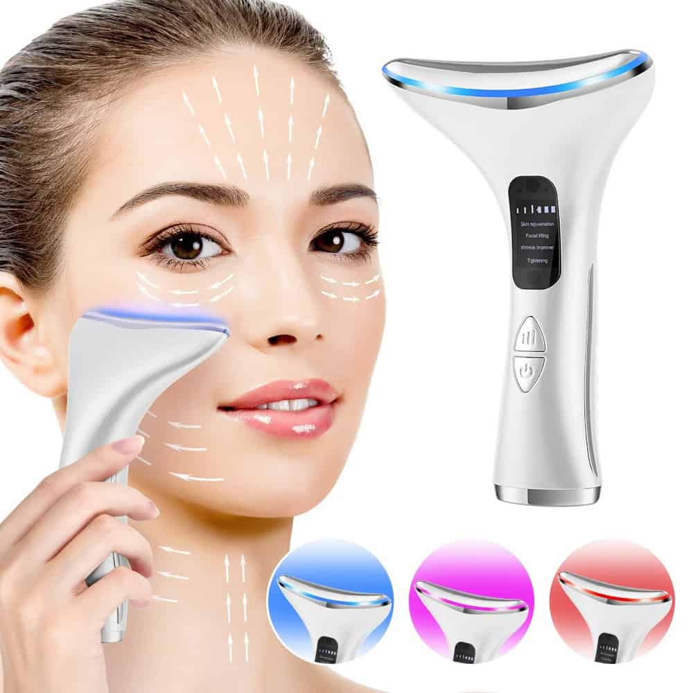 Non-invasive facial skincare device for skin rejuvenation, anti-aging, and wrinkle reduction, featuring LED therapy, facial lifting, and skin tightening, available at Monalisa Medical Store.
