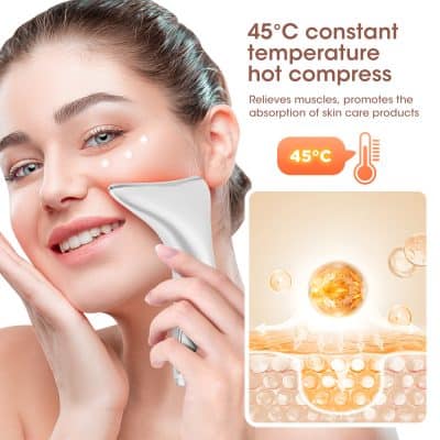 Deep cleansing skincare with hot compress for enhanced absorption and muscle relief at 45°C. Ideal for skin care routines to promote healthy and glowing skin with professional skincare devices.