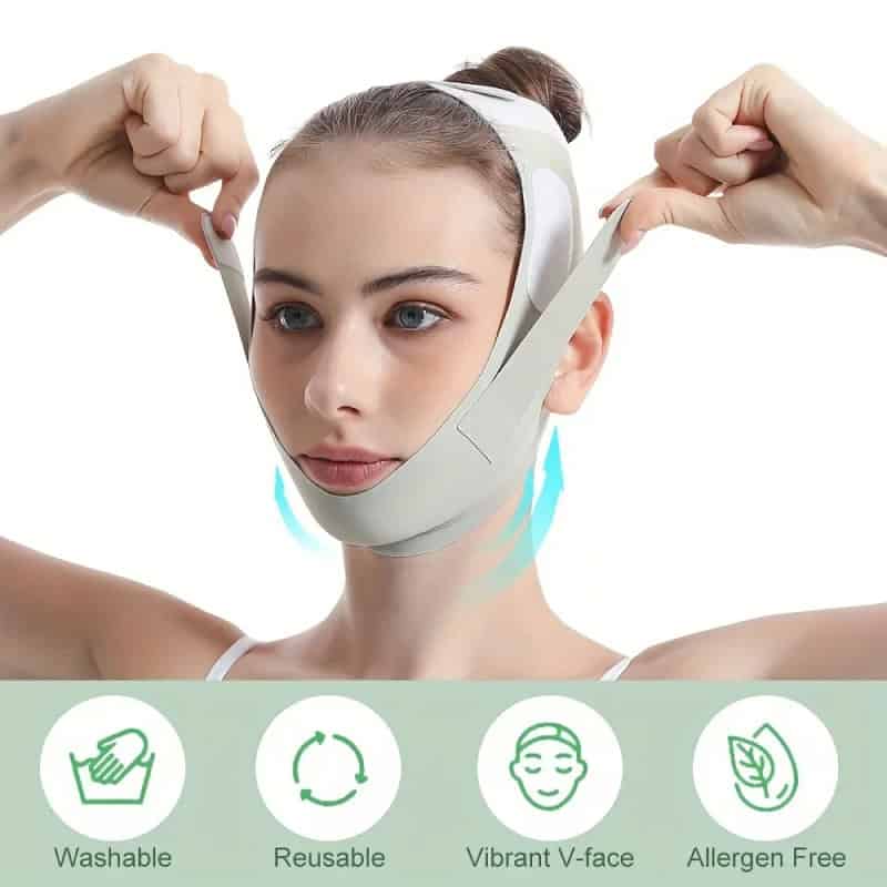Removable LED light therapy mask for facial skin rejuvenation and cleansing, suitable for all skin types, reusuable, washable, Vibrant V-face, and allergen-free skincare solution.