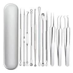 Precision dental tools set for oral care, dental procedures, and hygiene. Includes tweezers, probes, picks, and scalers housed in a protective case. Ideal for dental professionals and clinics.