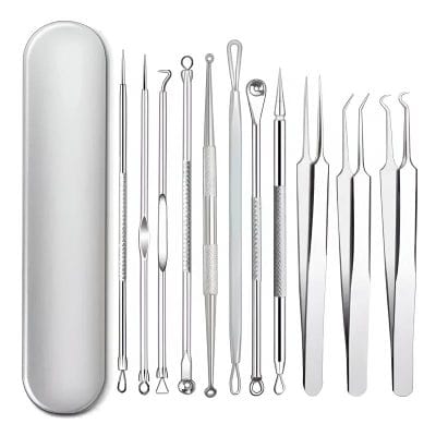 Precision dental tools set for oral care, dental procedures, and hygiene. Includes tweezers, probes, picks, and scalers housed in a protective case. Ideal for dental professionals and clinics.