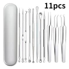 Precision dental tools set with 11 stainless steel instruments for dental care and procedures. Includes tweezers, probes, and scalers in a sleek case. Perfect for dental professionals.