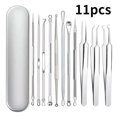 Precision dental tools set with 11 stainless steel instruments for dental care and procedures. Includes tweezers, probes, and scalers in a sleek case. Perfect for dental professionals.