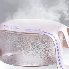 Hyaluronic facial steamer with steam vapor and safety features, enhancing skincare routines and pore cleansing at Monalisa Store.