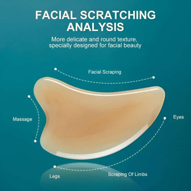Refined facial scrubbing tool for skin care and beauty treatments at Monalisa Medical Store, highlighting facial scraping, massage, eye care, leg care, and limb scraping techniques for healthier skin.