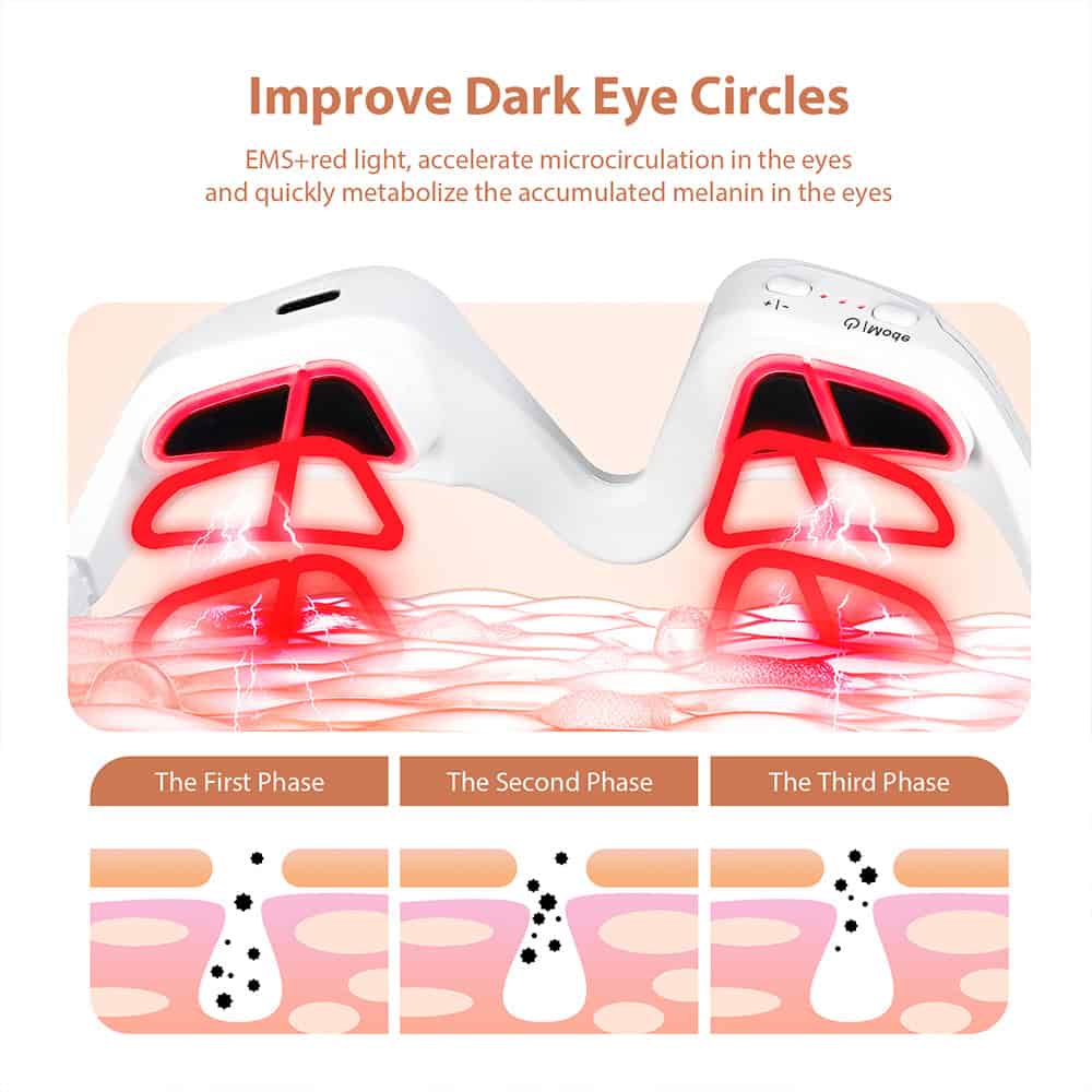 Red light therapy device for dark eye circles, microcirculation stimulation, melanin reduction, non-invasive eye rejuvenation, Monalisa Store opt skincare solution.