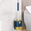 High-quality modern toilet cleaning brush with holder in navy blue and yellow, designed for hygienic bathroom cleaning and maintenance.