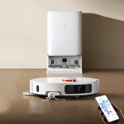 Robot vacuum cleaner with smartphone control and mapping app, modern home cleaning device, smart home technology, automated floor cleaning, Monalisa Medical innovative cleaning solutions.