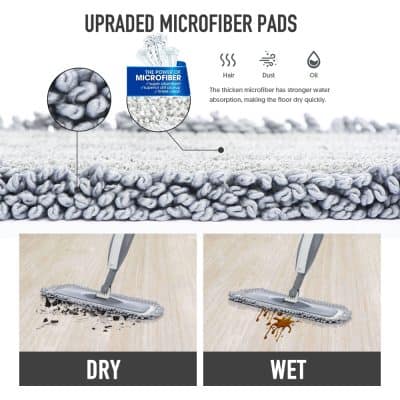 Microfiber cleaning pads for flooring, upgrade with thicker fiber for optimal water absorption, effective against hair, dust, and oil, ideal for dry and wet cleaning.