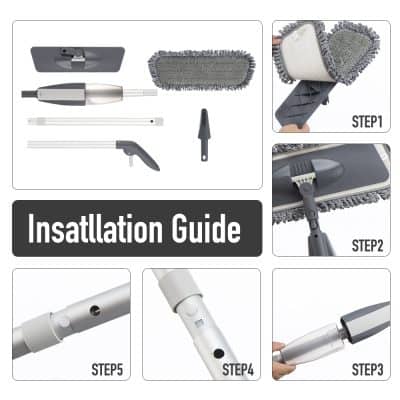 Flexible cleaning mop with microfiber cleaning pad, telescoping handle, and easy-to-assemble components for efficient home cleaning.