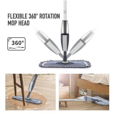 Flexible 360-degree rotation mop head for easy maneuverability and thorough cleaning, ideal for homes and commercial spaces.