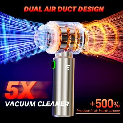 High-efficiency dual air duct vacuum cleaner for improved air intake, featuring innovative design and powerful suction, ideal for cleaning and air purification.