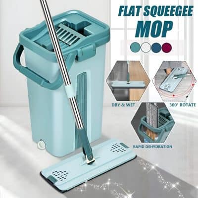 Efficient flat squeegee mop for cleaning floors, featuring 360° rotation, rapid dehydration, suitable for dry and wet mopping in home and commercial spaces.