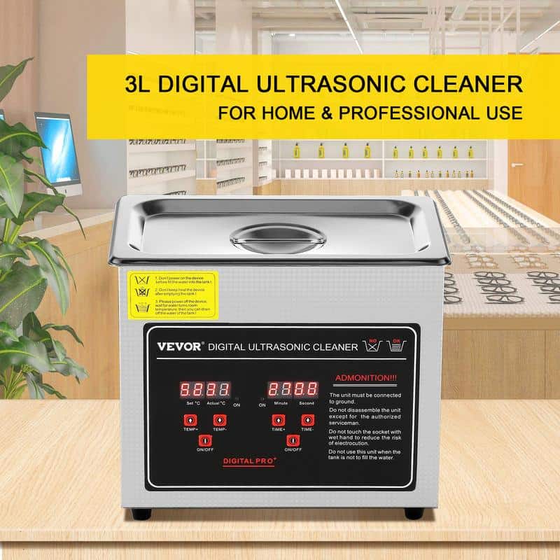 Ultrasonic cleaner for home and professional use, perfect for jewelry, glasses, and medical instruments, ensuring deep cleaning and sanitation with digital controls.