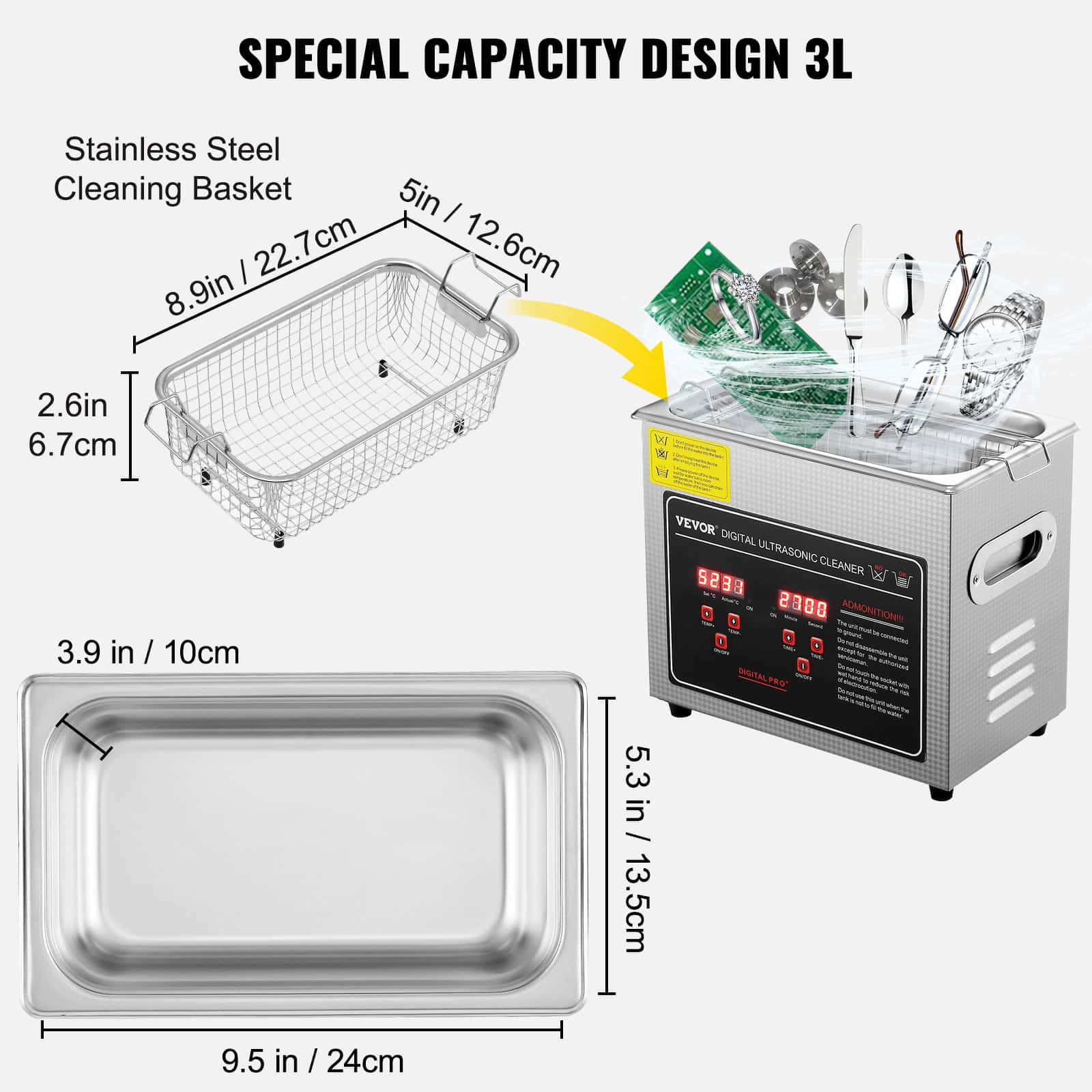 High-quality stainless steel sterilizing basket and tray compatible with ultrasonic cleaner, ideal for dental, medical, or jewelry tools, ensuring thorough cleaning and sanitation.