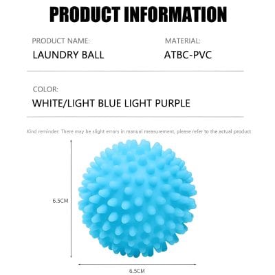 Silicone laundry ball in white, light blue, purple, and other colors, used for eco-friendly laundry cleaning and fabric softening.