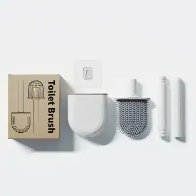 Toilet brush set with holder and cleaning tools, minimalistic bathroom accessories for effective cleaning. Includes a toilet brush, holder, and replacement brush heads, perfect for maintaining hygiene.