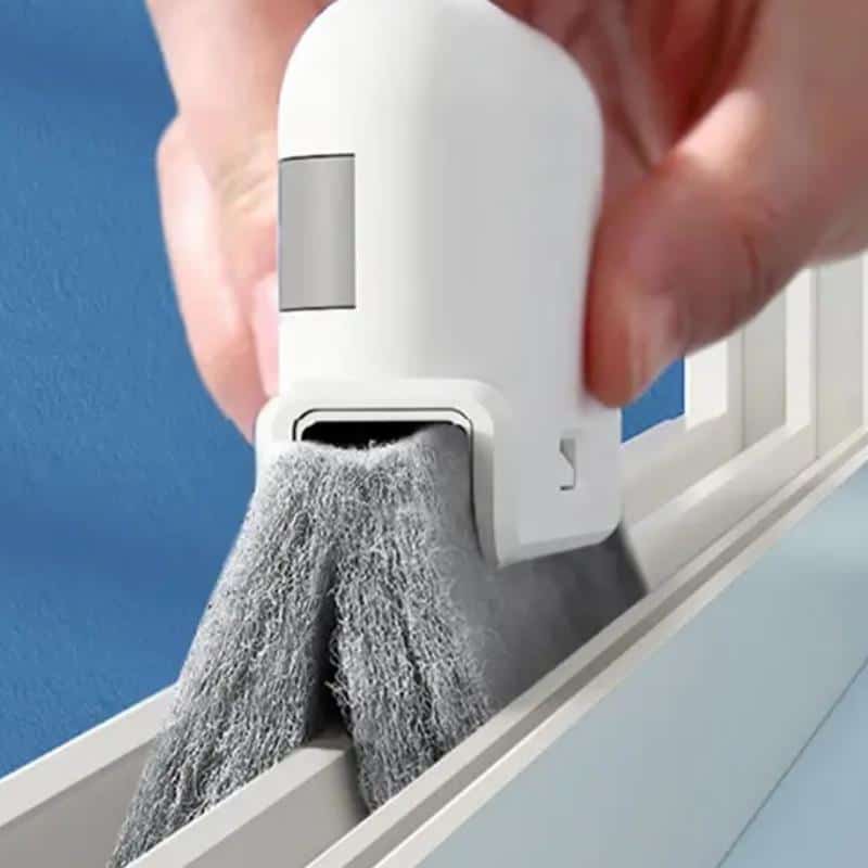 Eraser for window edge cleaning, using specialized tools for removing dust and debris from home or office window frames.