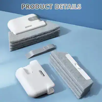 Image of replacement cleaning pads for an electronic device, on a light blue background.