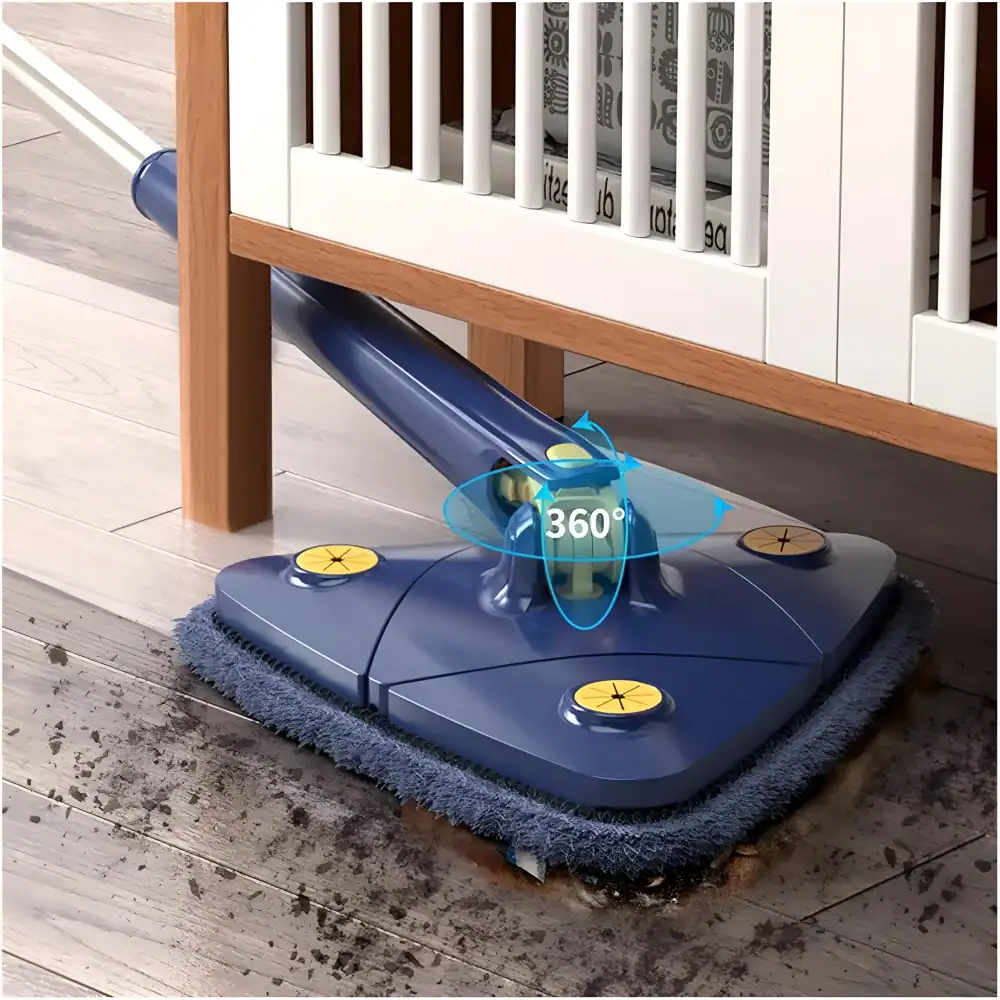 Automatic floor cleaning robot with 360-degree rotation featuring a sleek blue design; ideal for maintaining clean floors under furniture in homes or offices.