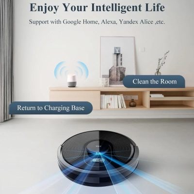 Smart home robot vacuum cleaner with AI, ideal for household cleaning and automation.
