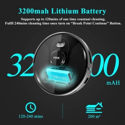 3200mAh lithium battery for cordless cleaning robots, supporting up to 120 minutes of continuous use at Monalisa Store. Perfect for home cleaning, with fast recharge time.