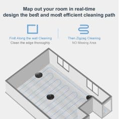 Robotic vacuum cleaning floor with smart mapping technology, ideal for home cleaning and maintenance.