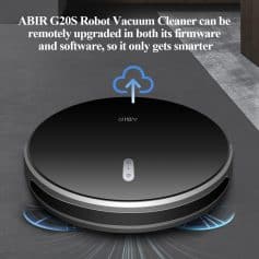 Robot vacuum cleaner with cloud update icon, showcasing smart home cleaning technology.