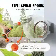 Flexible garden sprinkler with spiral steel spring, adjustable hose connection, and outdoor watering system – ideal for lawn irrigation and garden care.