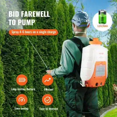 Battery-powered sprayer for weed and garden pest control.