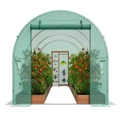 A spacious, transparent greenhouse for growing fruit trees, vegetables, and decorative plants, offering optimal sunlight and protection for healthy plant growth.