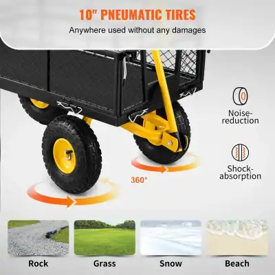 Roller cart with large pneumatic tires, featuring shock absorption and noise reduction, suitable for outdoor terrains such as rock, grass, snow, and beach.