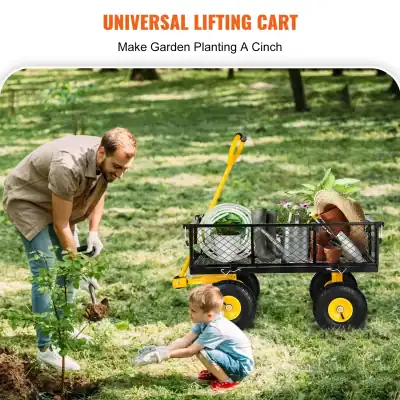 Liftiing cart for gardening and planting with children, outdoor garden tools, flower pots, gardening gloves, and yard accessories, ideal for home gardening and landscaping.