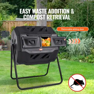 Biodegradable waste composter with removable sliding door, ideal for eco-friendly organic waste recycling in gardens.