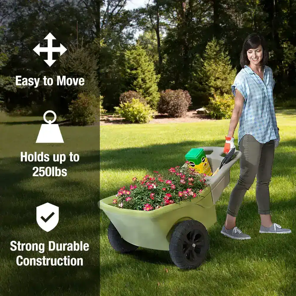 Lightweight, durable garden cart with easy maneuverability, able to hold up to 250 lbs, perfect for outdoor gardening and plant transport at Monalisa Store.