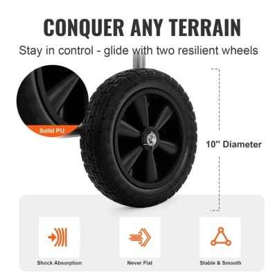 Solid rubber wheel with 10-inch diameter, designed for stability, shock absorption, and smooth maneuvering on various terrains, ideal for outdoor mobility devices.