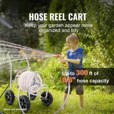 Hose reel cart for garden watering with 300 ft 5/8