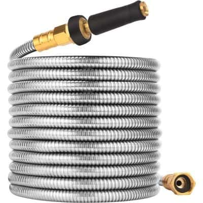 Flexible shower hose with brass fittings, suitable for bathroom plumbing upgrades. Durable stainless steel construction ideal for modern and traditional shower systems.