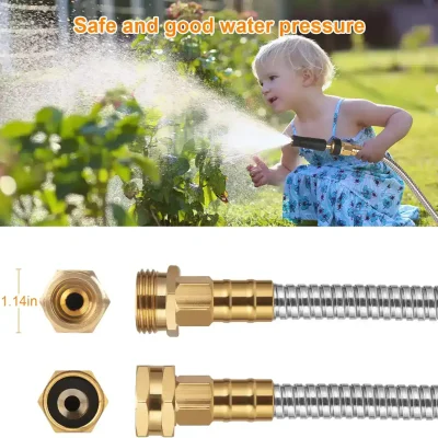 Efficient water spray nozzle and hose fittings for safe gardening and cleaning tasks, designed with durable brass and stainless steel components for reliable performance.