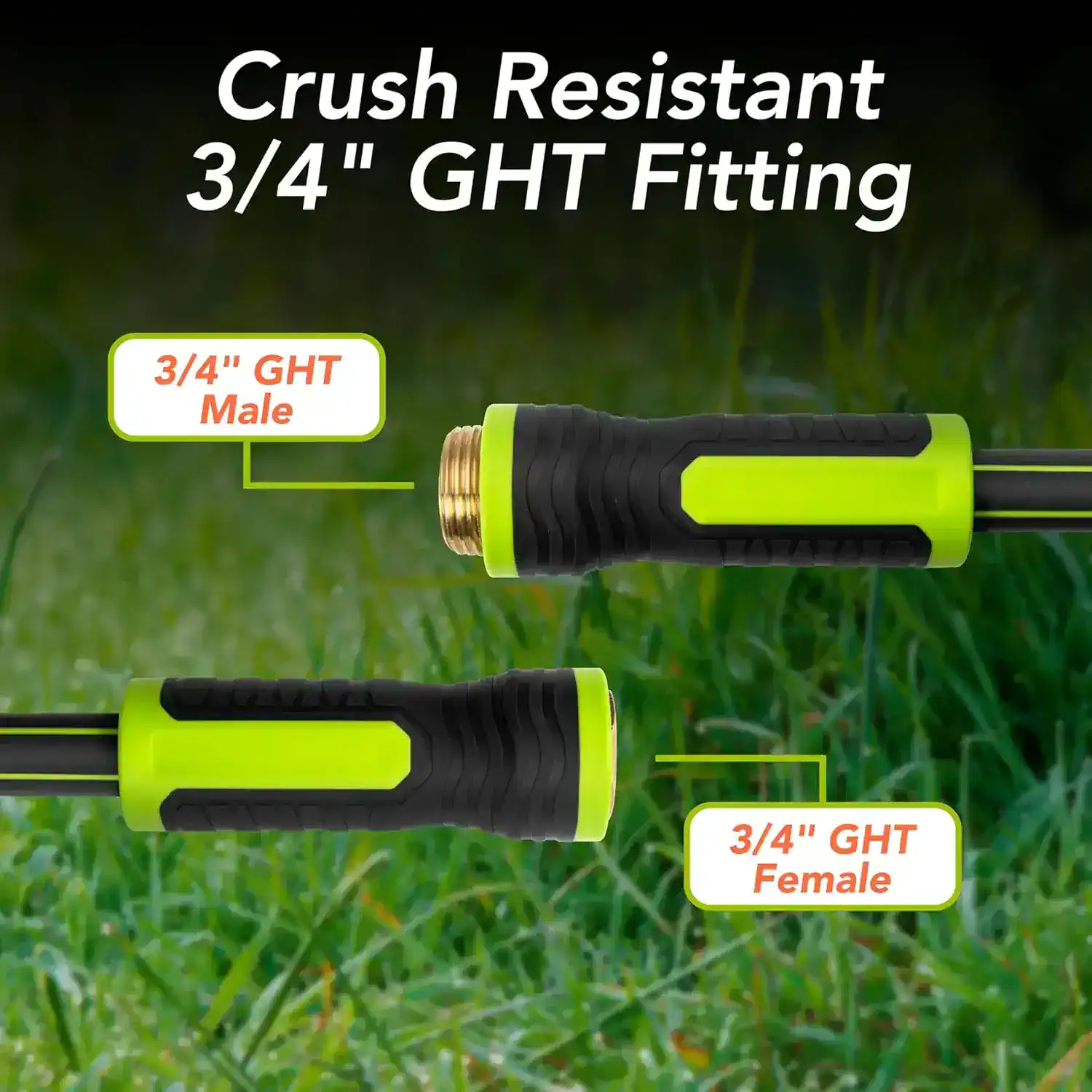 3/4" GHT garden hose fittings with crush-resistant design, suitable for watering and irrigation systems. Durable, reliable connections for garden hoses at Monalisa Medical.