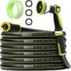5. Flexible 5/8" ID Hybrid Garden Hose with spray nozzle and accessories for efficient watering and gardening tasks. Designed for durability and ease of use.