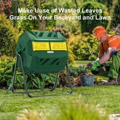 Biodegradable Yard Waste Compost Bin for Recycling Organic Leaves Grass on Lawn.
