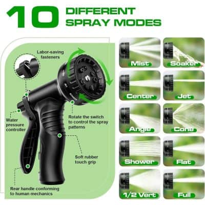 10 spray modes garden watering nozzle for precise irrigation with ergonomic handle and adjustable spray patterns.