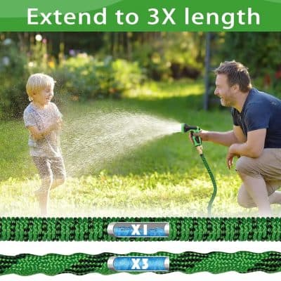 Extendable garden water hose for kids, durable and flexible, perfect for outdoor watering and gardening needs.