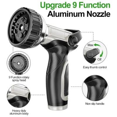 Aluminum nozzle garden hose spray nozzle for efficient watering and irrigation.