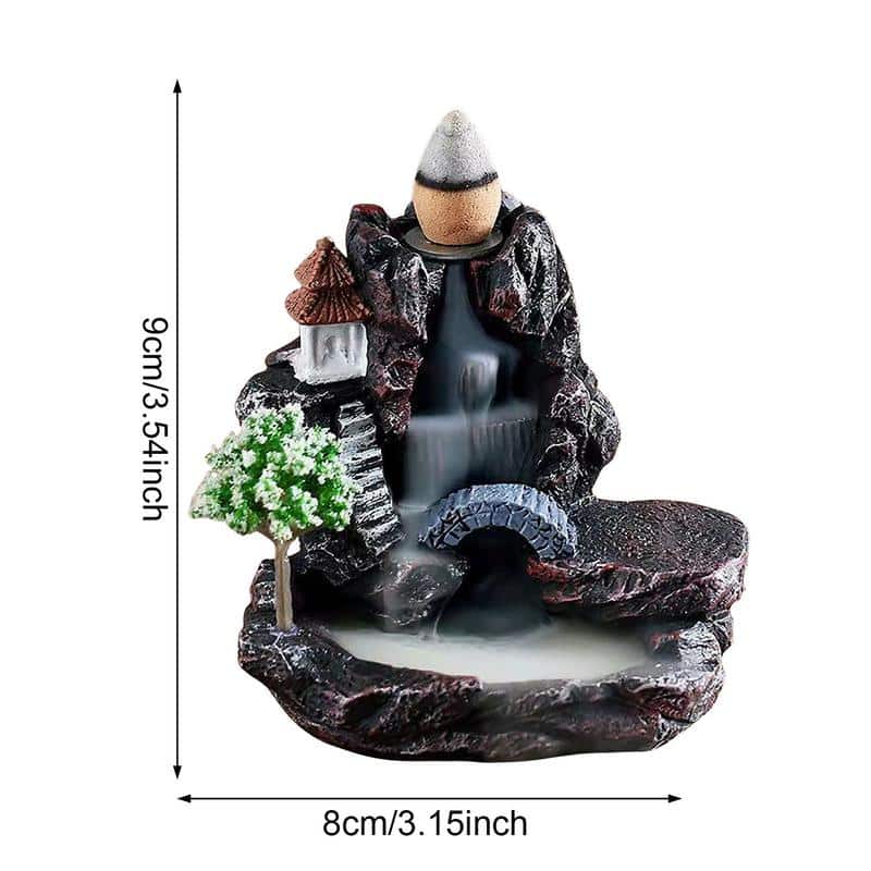 Miniature decorative waterfall ornament for home or office, featuring rocks, water flow, and natural elements; perfect for enhancing indoor tranquility and aesthetic appeal.
